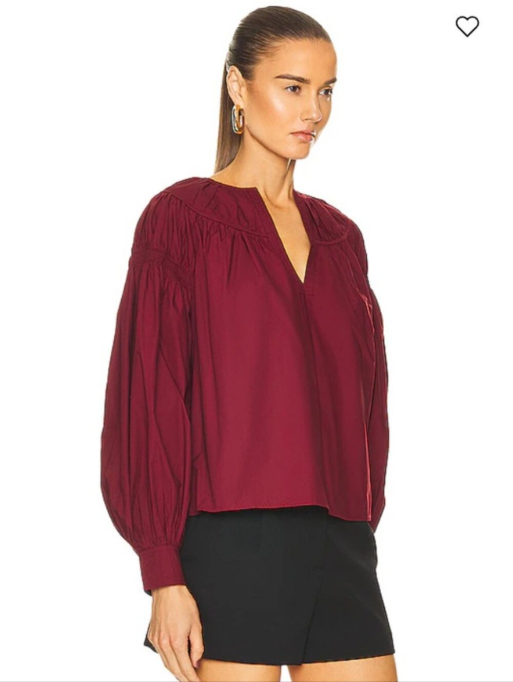 Ulla Johnson Bishop-Sleeve Ora Blouse In Bordeaux